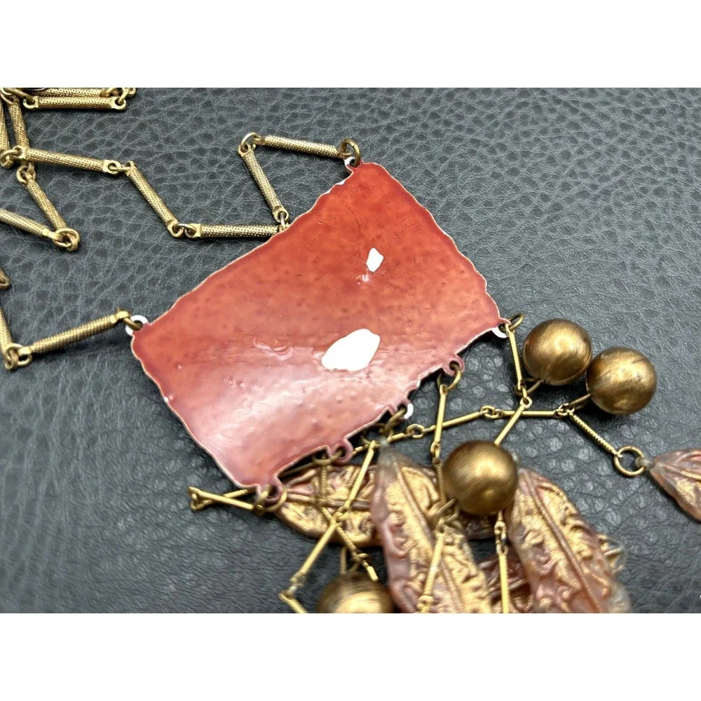 Vintage Lady Face Egyptian Revival Red Huge Waterfall Fringe Dangle Necklace 18